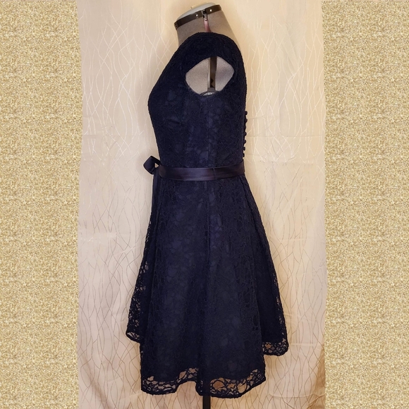 Morilee Navy Knee Length Lace Bridesmaid Dress - Picture 6 of 9